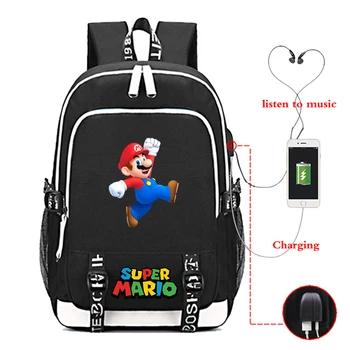 

USB Charging Backpack Super Mario School Book Bags Teenagers Travel Knapsack Super Mario USB Design Backpack for Students