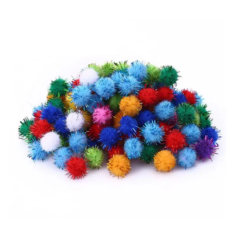 100 шт Мини Плюшевые блестящие шарики, Плюшевые Пушистые блестящие помпоны, блестящие помпоны для хобби, поделки своими руками, товары для творчества