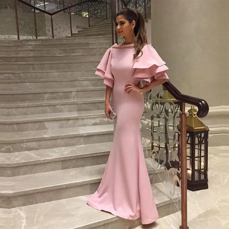 Скромное платье de Soiree, розовое платье русалки с рукавом до локтя, Длинное Элегантное вечернее платье в африканском стиле, новинка, платья для матери невесты - Цвет: Розовый