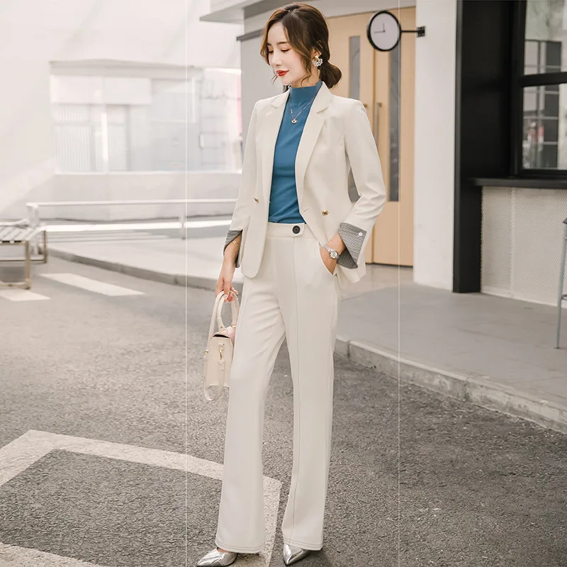 Ladies wear suit autumn and winter new long-sleeved double-breasted jacket temperament trousers two-piece women's clothing