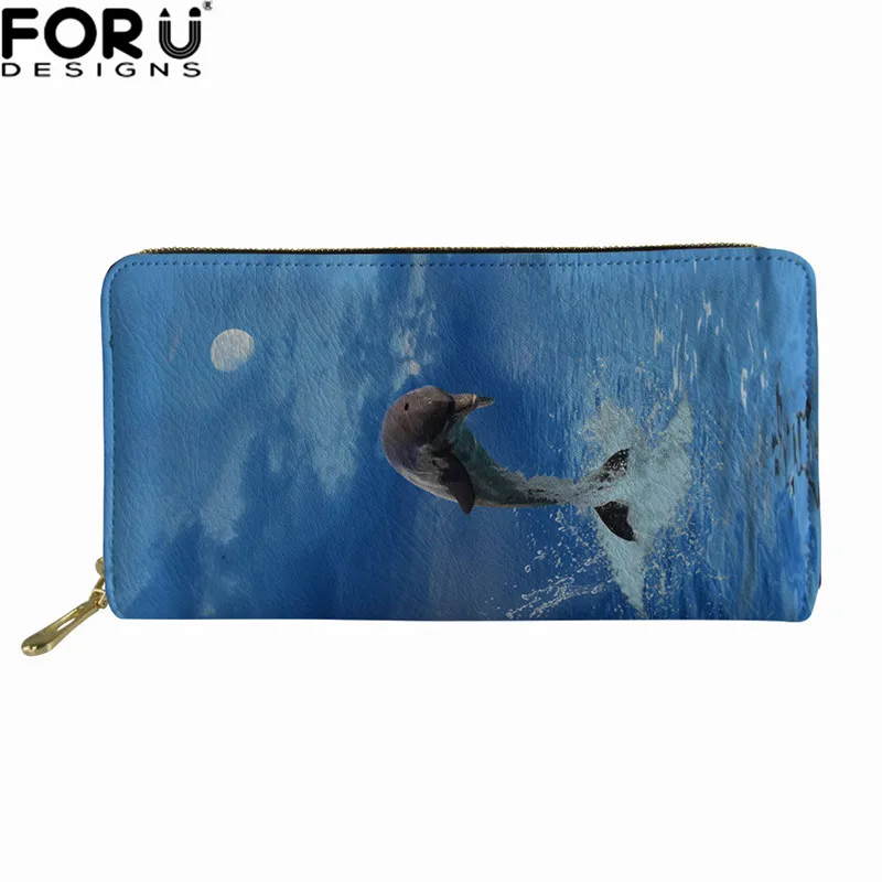L5044Z21 FORUDESIGNS/женские кошельки с принтом дельфина, синий кошелек для дам, повседневные длинные кошельки, Кожаный клатч, кошелек с отделением для монет - Цвет: L5044Z21