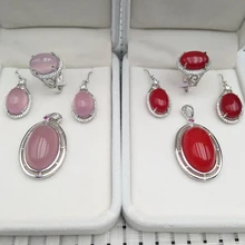 Jade myelin набор, кольцо для лица с яйцами, кулон, серьги, ожерелье, набор из трех предметов, нефрит, Майлин, S925, серебро, инкрустированный, розовый, два цвета, женская