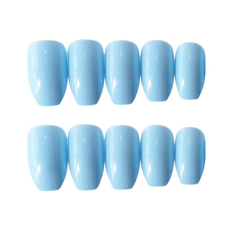 24 шт./компл. кончики для ногтей длинные корейские милые наклейки для ногтей квадратная голова полное покрытие женские маникюрные синие накладные ногти с клеем