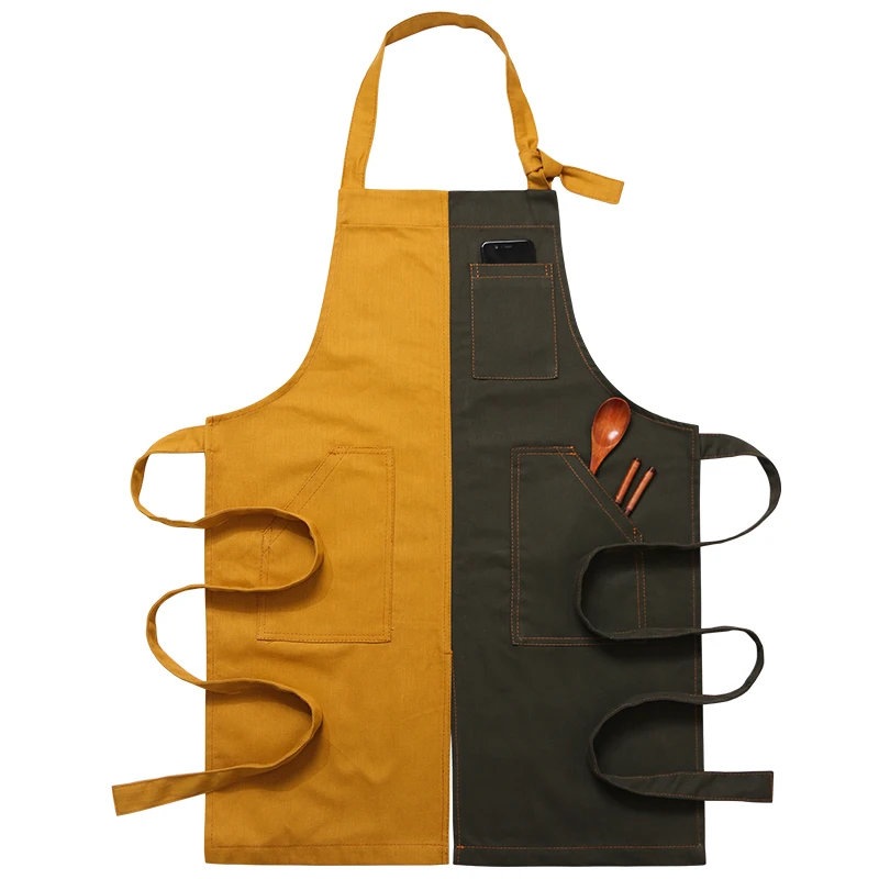 Nordic denim apron work custom logo kitchen restaurant milk tea shop floral men and women overalls painting and printing