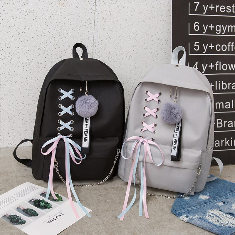 4 шт./компл. лента цепь с буквенным Mochila рюкзак туристические рюкзаки для отдыха школьные рюкзаки для девочек-подростков, школьный рюкзак