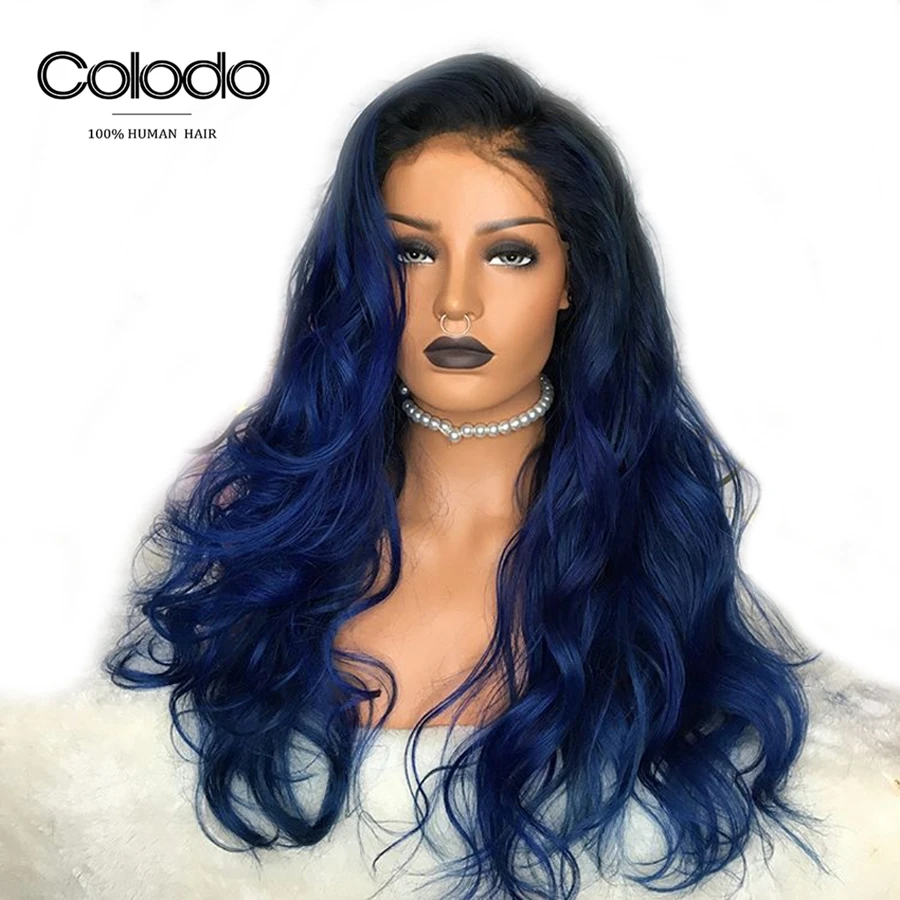 

Colodo Brazilian 13x6 Lace Front Wig Deep Part Ombre Blue Loose Wave Human Hair Wig Remy Hair Wigs With Pre Plucked Baby Hair