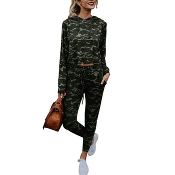 

2Pcs Women Tracksuits Autumn Winter Cotton Soft Long Sleeves Hooded Crop Sweatshirt Top Jogging Pants Ladies Casual Outfit Set