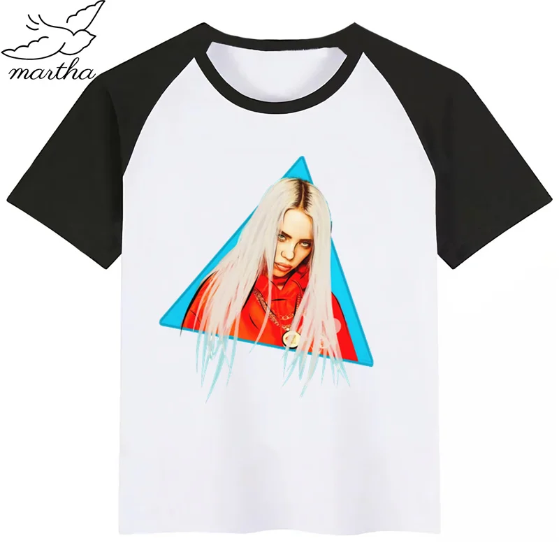 BoysGirls Billie Eilish/футболка с мультяшным принтом детская забавная одежда детская летняя футболка с короткими рукавами для малышей