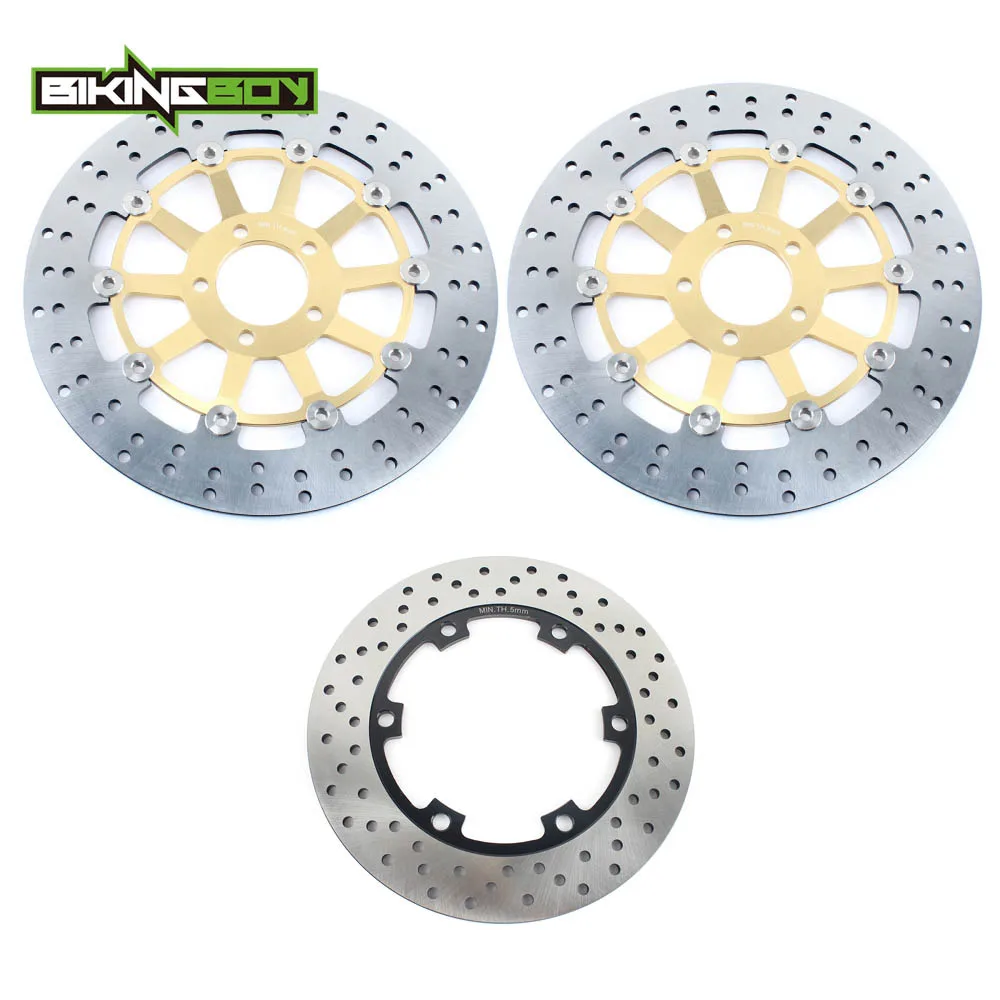 Round Gold BIKINGBOY для KAWASAKI ZZR 1100 C C1 C2 C3 1990 1991 1992 1993 90-93 волнистые/Круглые Плавающие спереди и сзади тормозные диски роторы - Цвет: Round Gold