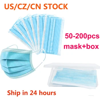 

50-200PCS Mask Disposable Non-Woven Mask 3-Layer Ply Filter Ear Loop Mouth Face Mask Blue Black Pink White Breathable Mask