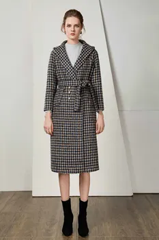 

LA.TENDRE Vintage Woolen Plaid Female Ladies Hooded Coat 2020 Winter Autumn England Style Casual Houndstooth Design Jackets
