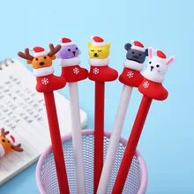 1 шт., мультяшная Рождественская ручка в виде лося, канцелярские принадлежности для студентов, 0,5 мм, гелевая ручка для офиса, Милая Черная ручка для подписи
