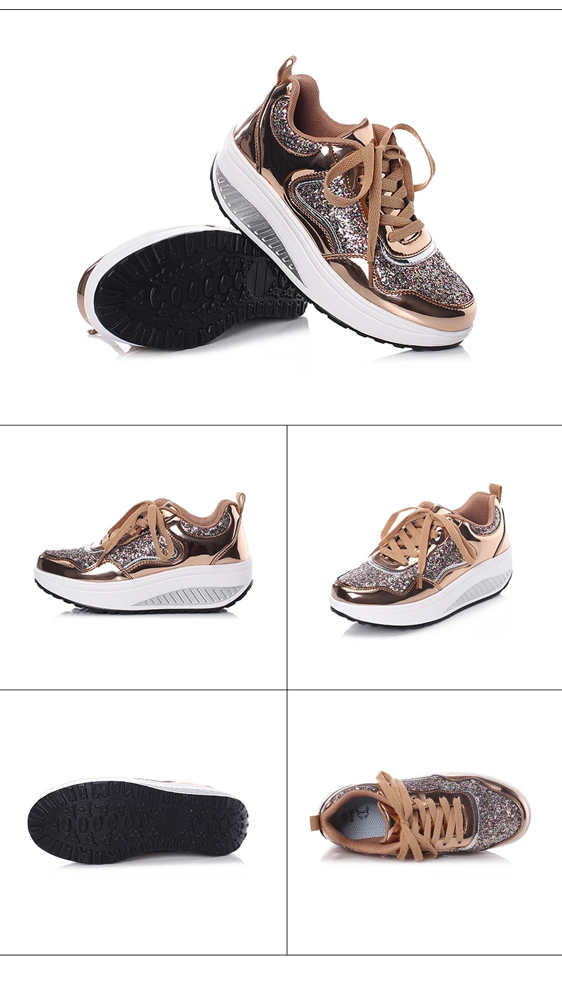 Модные кроссовки из расшитой блестками ткани; женская повседневная обувь; коллекция года; сезон осень-зима; золотистые кроссовки на платформе с круглым носком; женская обувь; XU141