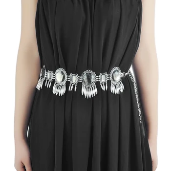 

Womens Bling Big Crystal Rhinestone Waist Chain Belt For Belly Dance Silver