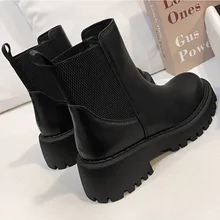 

2021 women Leather Autumn Boots For Women Platform Chelsea Boot Spring Cowhide Booties Fashion Female Thick Bottom Black Bootie
