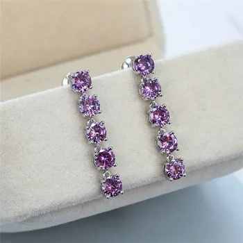 

Vintage Female Purple Crystal Drop Earrings Rose Gold Silver Color Dangle Earrings Cute Rainbow Round wedding Earring For Women