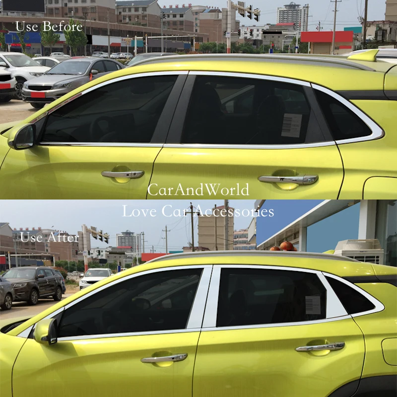 

Накладки на середину стойки из нержавеющей стали стекло окна двери для Hyundai Kona Encino Kauai 2017-2021, автомобильные аксессуары для ремонта