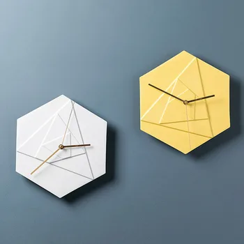 

Nordic Ins Style Ceramic Wall Clock Simple Creative Abstract Hexagonal Art Wall Clock Home Living Room Office Decoration