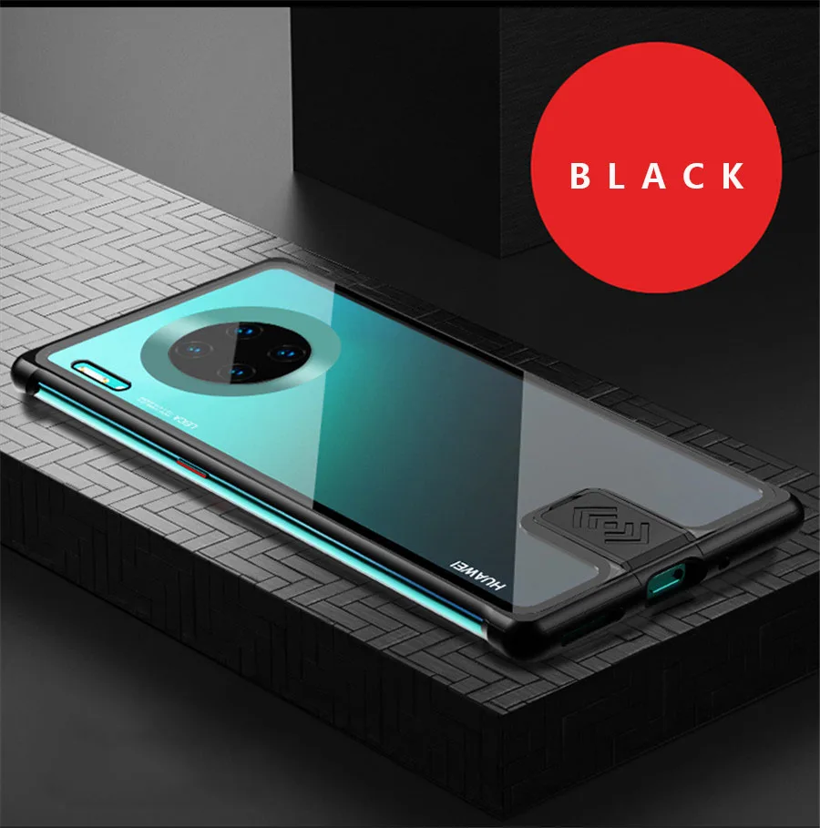 Для huawei mate 30 20 Pro чехол Роскошный металлический бампер стекло прозрачная задняя крышка для huawei mate 20 30 Push-Pull Бескаркасный чехол - Цвет: Black