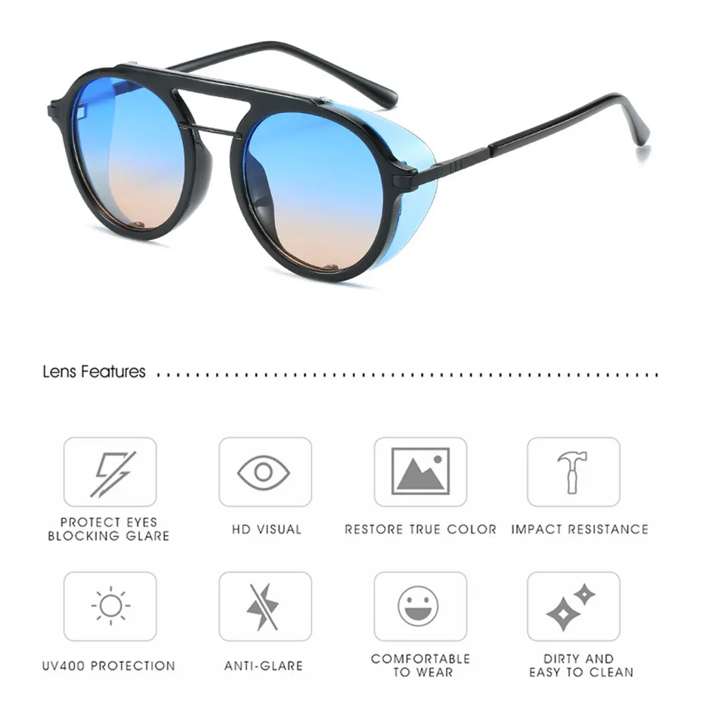 Новое поступление панк-очки мужские солнцезащитные очки в стиле стимпанк Для женщин сторона защитные очки UV400 защиту круглые очки EyeglassesPL1065