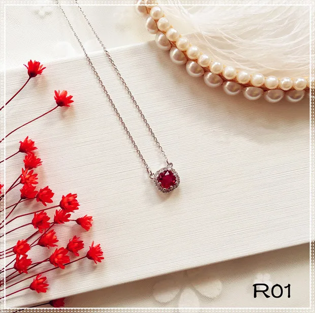 S925 Стерлинговое Серебро, ювелирное изделие, ожерелье, Подвеска для женщин, Ретро стиль, рубин, драгоценный камень, ключица, цепь, роза, красный цвет, хорошее ювелирное изделие, ожерелье - Цвет камня: R01