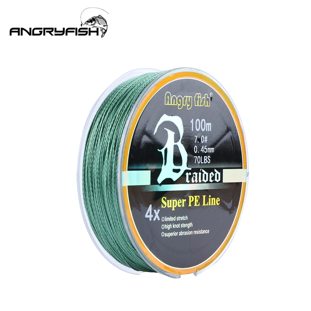 Angryfish Wear resistant 100m 4 Strands Braided Fishing Line 11 Colors Super PE Line Strong Strength Fish