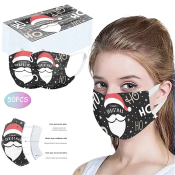 

50pcs Mascarillad Desechables Unisex Printed Christmas Masks For Adults 3-layer Non-woven Masks Easy Breathing Mouth Masks