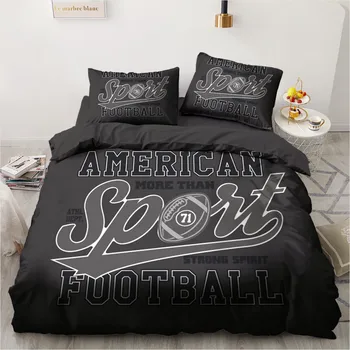 

3D Black Bed Linens Custom Design Sport Ball Quilt Cover Sets Pillow Covers King Queen Super King Twin Size Modern Bedclothes
