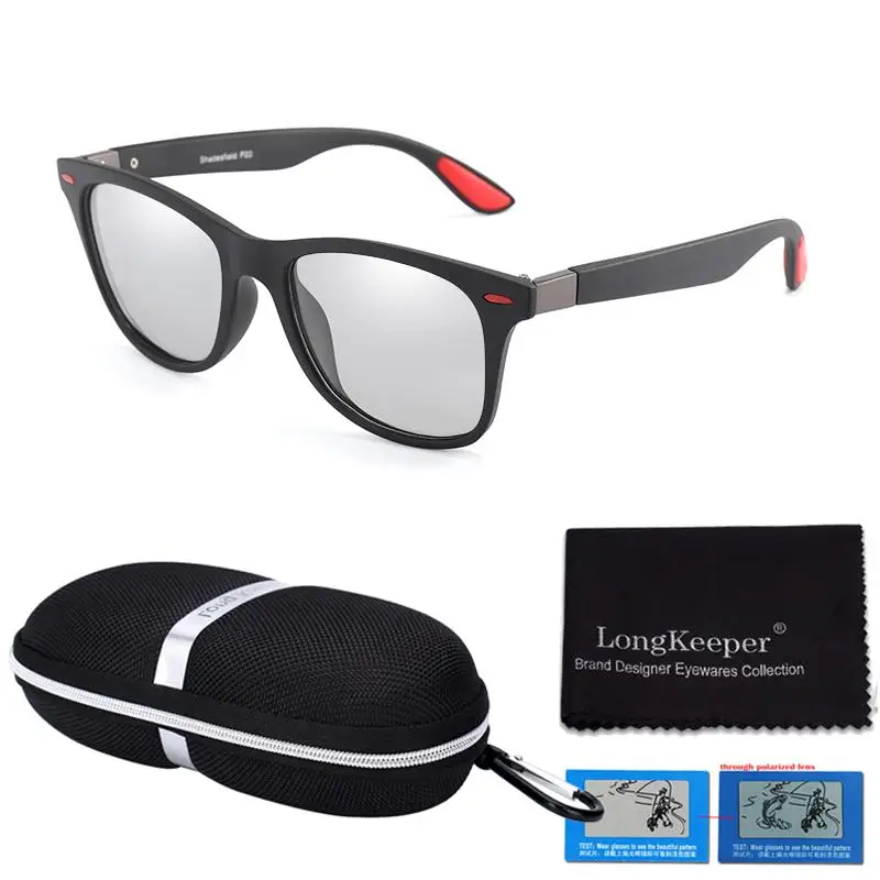 black red -C Longkeperer классические фотохромные солнцезащитные очки для мужчин Поляризованные для вождения солнцезащитные очки Gafas Oculos de sol с футляром UV400 - Цвет линз: black red -C