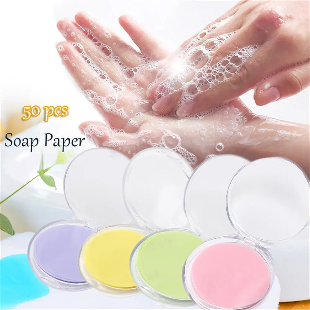 

50pcs Disposable Boxed Soap Paper Travel Portable Hand Washing Box Scented Slice Sheets Outdoors Clean Tools Mini Soap Paper