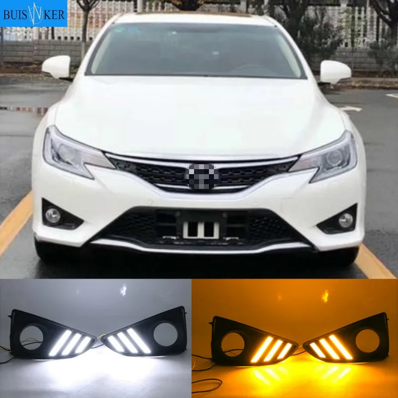 

1 пара дневные ходовые огни для Toyota MARK X REIZ 2013-2018 светодиодный DRL Дневной светильник с поворотник противотуманных фар