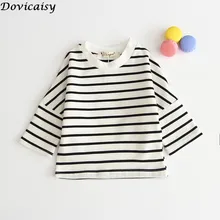 Модная детская футболка Топ в полоску для девочек, джемпер с длинными рукавами Корейская версия, Осенние Топы, детская одежда