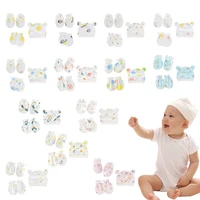 Baby Anti Scratching Soft Cotton Gloves Foot Cover Hat Set Comfy Mittens Socks Cap Kit Toddler Newborn Accessorise for 0-3Month 1