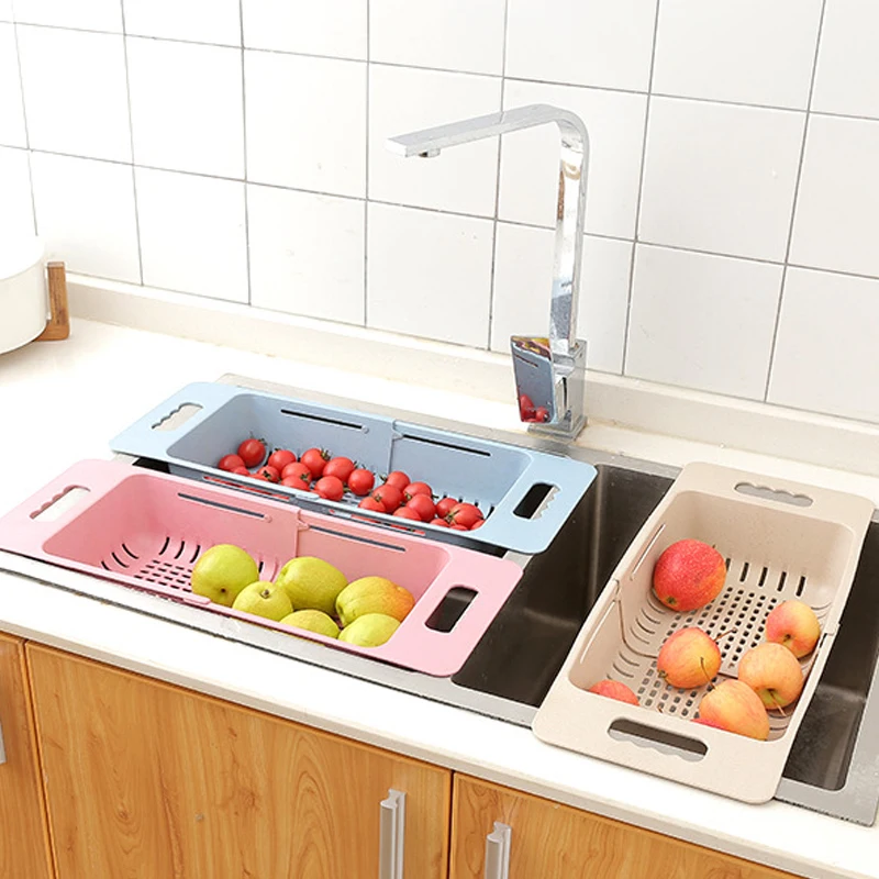

Adjustable Sink Dish Drying Rack Kitchen Organizer Plastic Sink Drain Basket Vegetable Fruit Holder Multifunctional Storage Rack