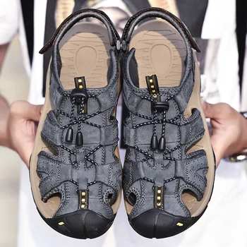 

2020 summer new sandals first layer cowhide men's sports outdoor leisure leather breathable non-slip Baotou beach shoes