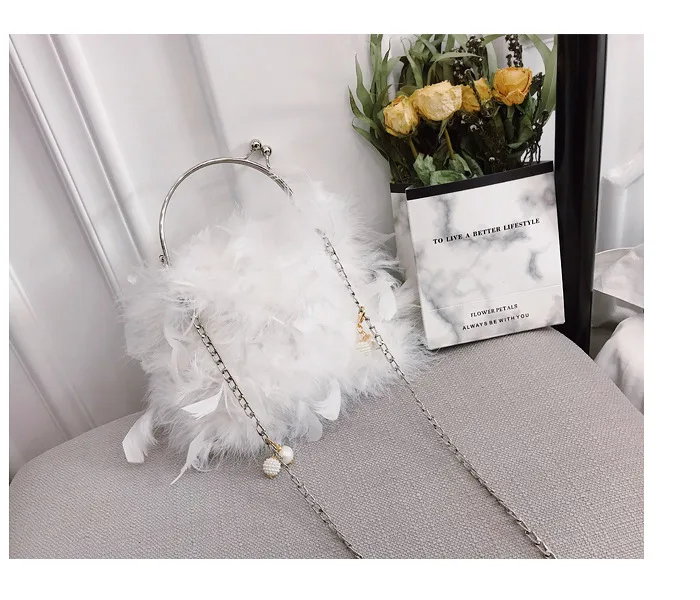 Korean Soft Feather Ring Evening Handbag Women Fashion Shoulder Chain Bag Small Purse And Handbags Pink Red Female Bolso Mujer