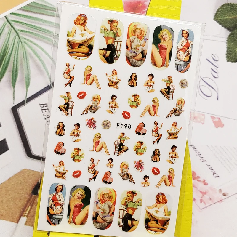 3D наклеек для ногтей девушек и женщин поцелуй цветочного дизайна нейл-арта