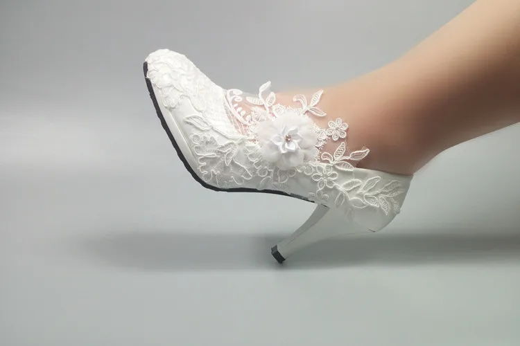 BaoYaFang/туфли-лодочки с белыми цветами; Новое поступление; женская свадебная обувь; обувь на платформе и высоком каблуке для невесты; женская обувь под вечернее платье - Цвет: 8cm heel