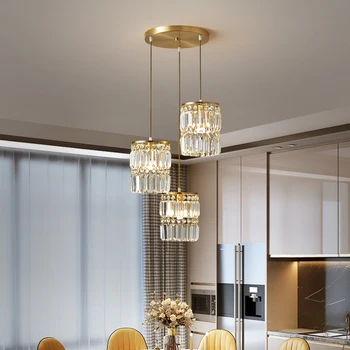 

Nordic Copper LED Pendant Hanging Lights Crystal Modern Minimalist Lamp Lustre For Dining Table Bar Kitchen Light Fixture