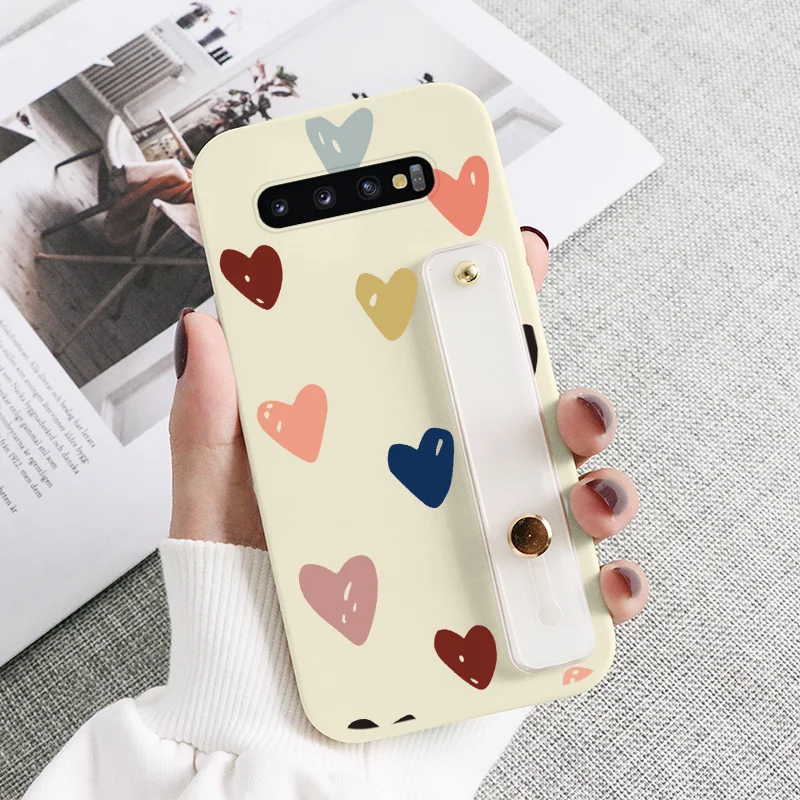 cute samsung cases For Samsung Galaxy S10 Plus Case Flowers Cover For Samsung Galaxy S10Plus GalaxyS10 GalaxyS10Plus Wrist Strap Holder Fundas Etui silicone case samsung Cases For Samsung