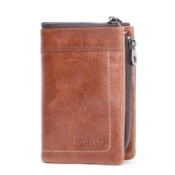 

THINKTHENDO Leather Mens Vintage Card Holder Zipper Coin Pocket Purse Wallet