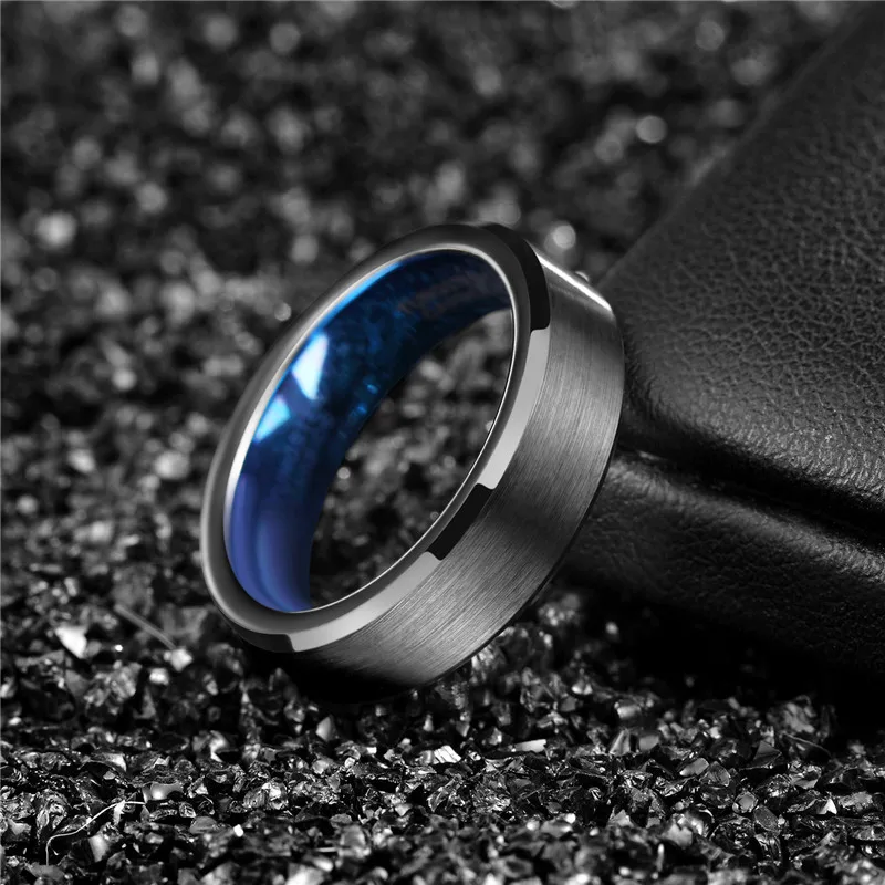 Somen Tungsten Carbide Ring 4/6mm Black Brushed Man Rings Blue Inside Wedding Band Cool Ring Classic Couple Engagement Rings 3