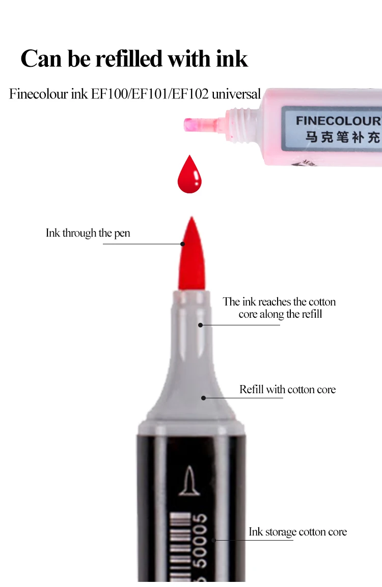 Finecolour ef102 marcadores de arte profissional escova