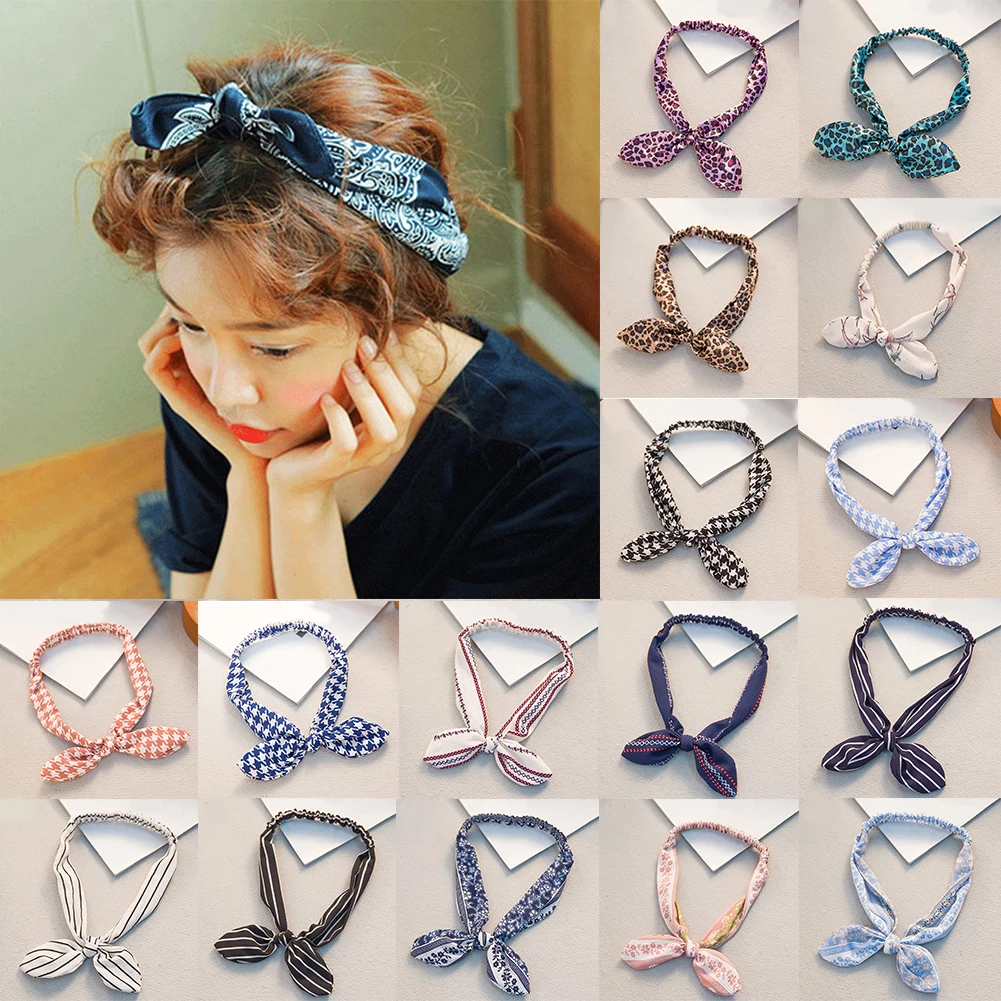 

Retro Bandana Rabbit Ear Printing Headband Bowknot Hair Band Headwrap Scrunchies Bowknot Girls Fashion Hair Styling Tools