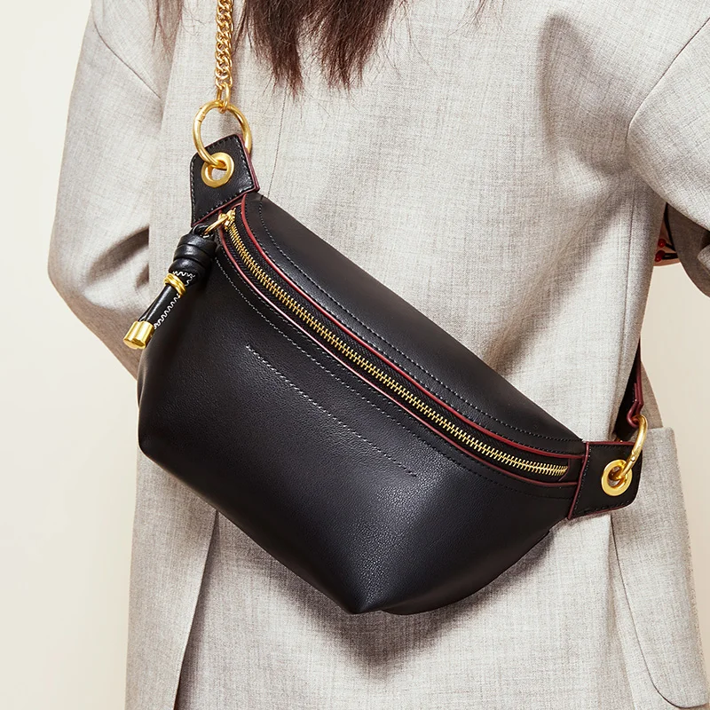 Кожаные поясные сумки LILEN, брендовая качественная поясная сумка, простая модная Большая вместительная нагрудная сумка, Повседневная сумка-мессенджер на плечо, поясная сумка