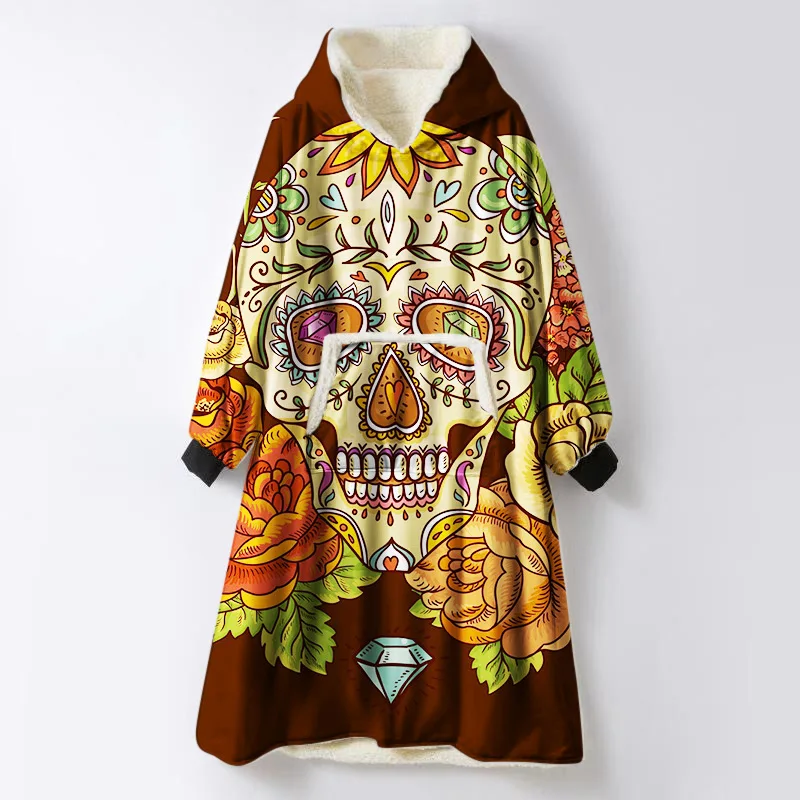 3d Sugarskull с капюшоном Одеяло Ute Matryoshka надеваемое покрывало с рукавами зимняя теплая уличная куртка шерпа плед - Цвет: 37