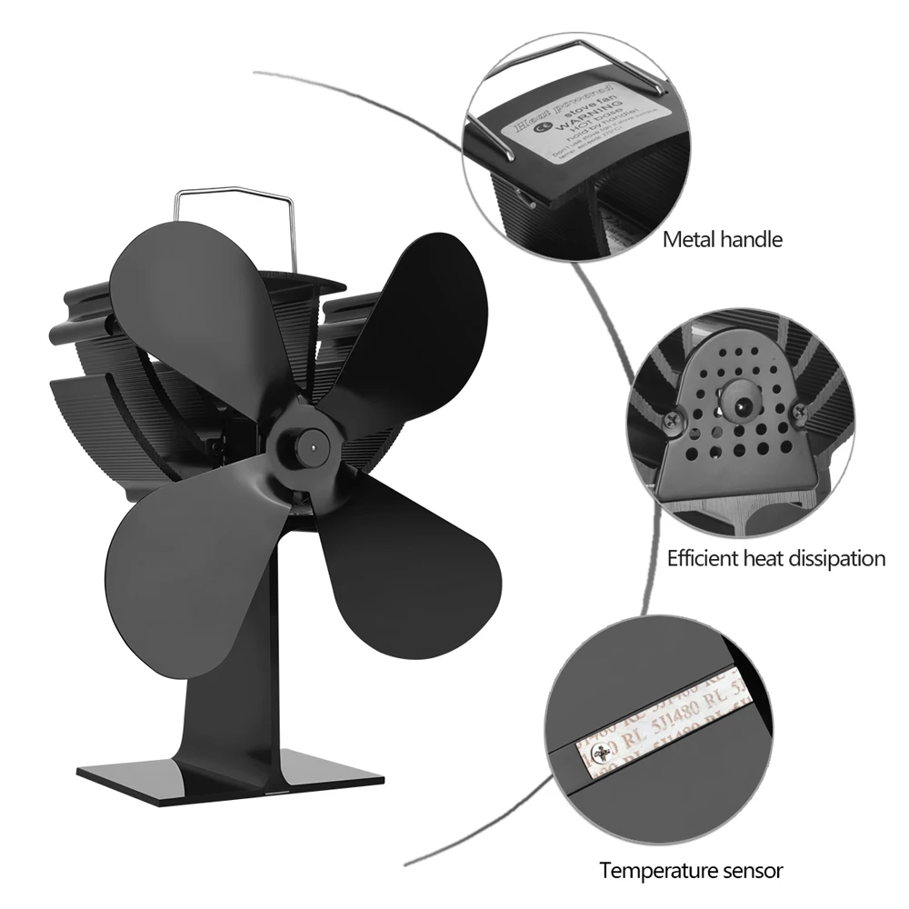Горячий холодный двойной вентилятор для печи с температурным дисплеем 4 лопасти вентилятор для печи с тепловым питанием камин деревянная горелка безопасный тихий вентилятор