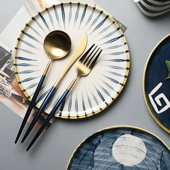 

Japanese-style hand-painted ceramic steak western food plate retro personality dessert plate home art tableware plate LB030603