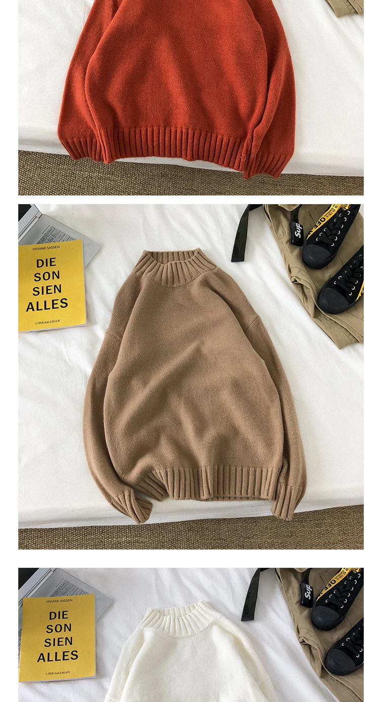 Liketkit мужской Корейский Однотонный свитер с круглым вырезом мужской Весенний вязаный толстый теплый свитер для пар Модный Цветной пуловер Топы