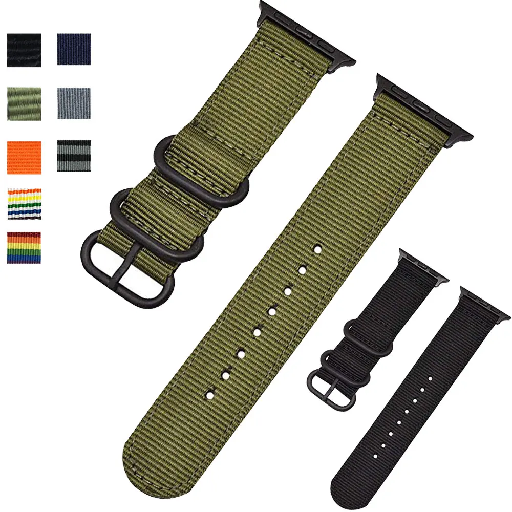 Для наручных часов Apple Watch, версии нейлоновая ткань 4, 3 декоративных ремешка полосы военные Армейский зеленый наручных часов iWatch, Спортивные